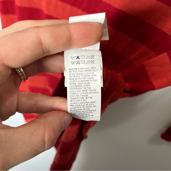 Lucky Brand Orange & Red 3/4 Sleeve Striped Top Blouse Button Back Size Medium - Picture 8 of 9